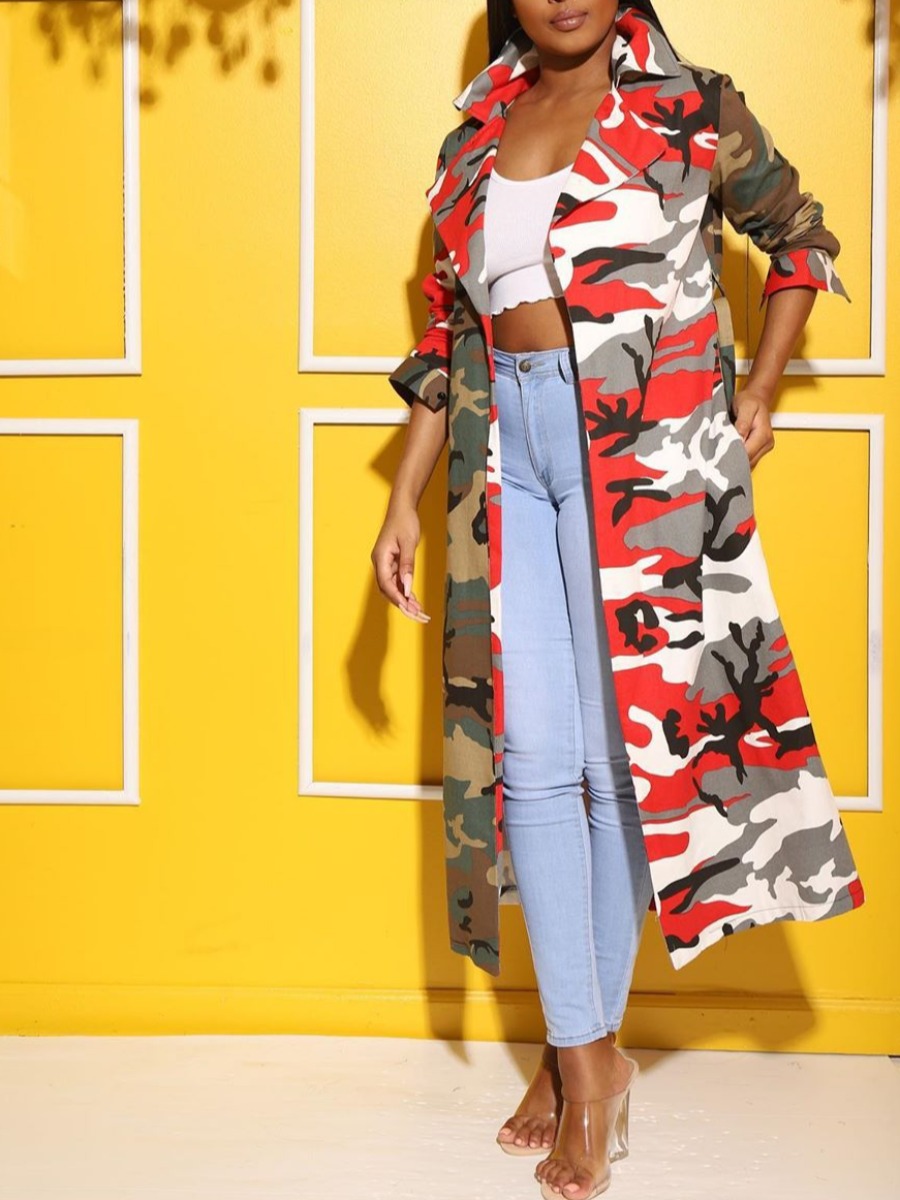 

lovely Trendy Camo Print Red Coat