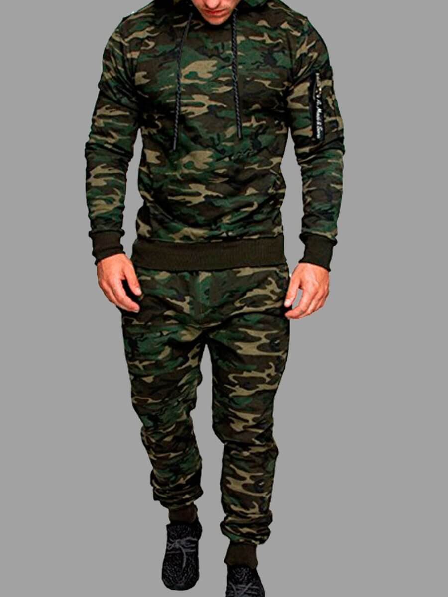 

LW Men Hooded Collar Camo Print Pants Set