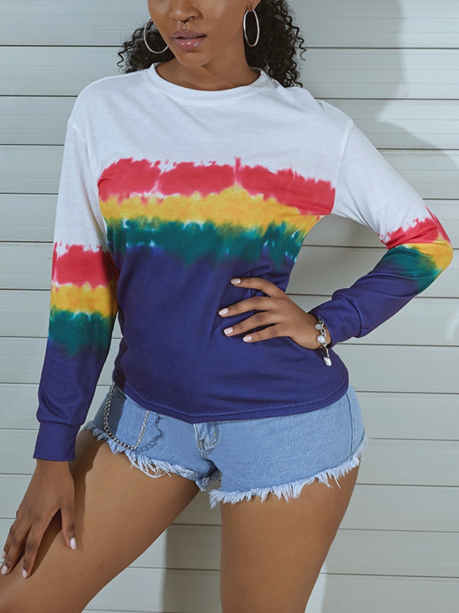 

lovely Casual O Neck Tie-dye White T-shirt