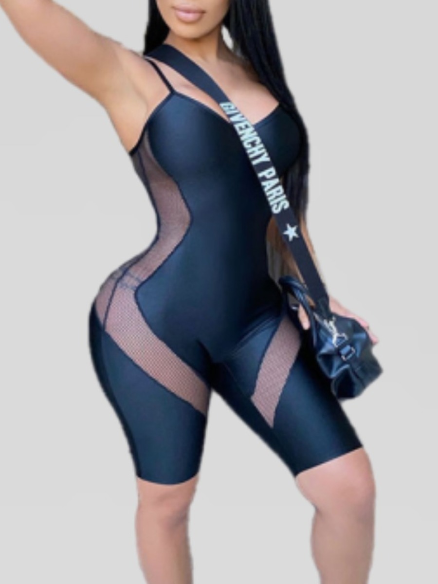 

lovely Sportswear Patchwork Black One-piece Romper