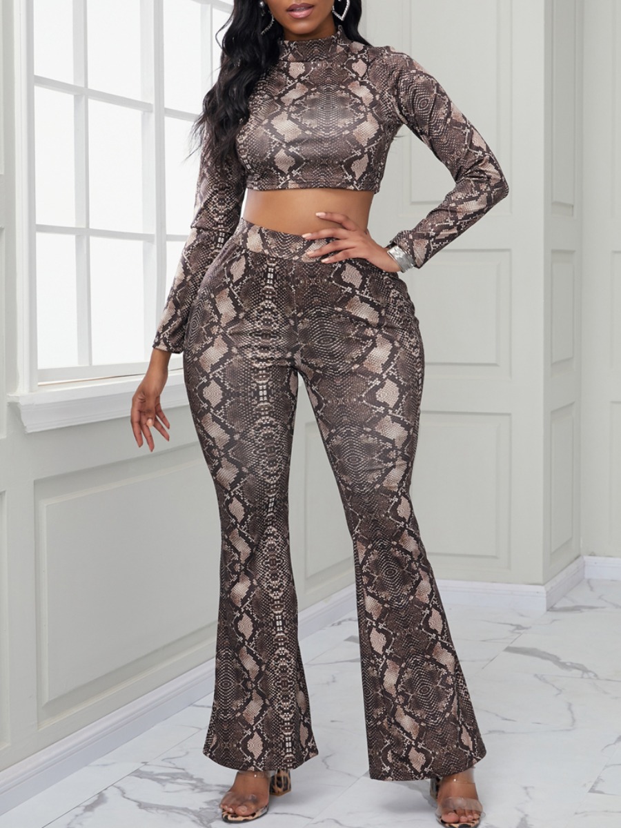 

lovely Sexy Snakeskin Print Skinny Two Piece Pants Set, Cobra