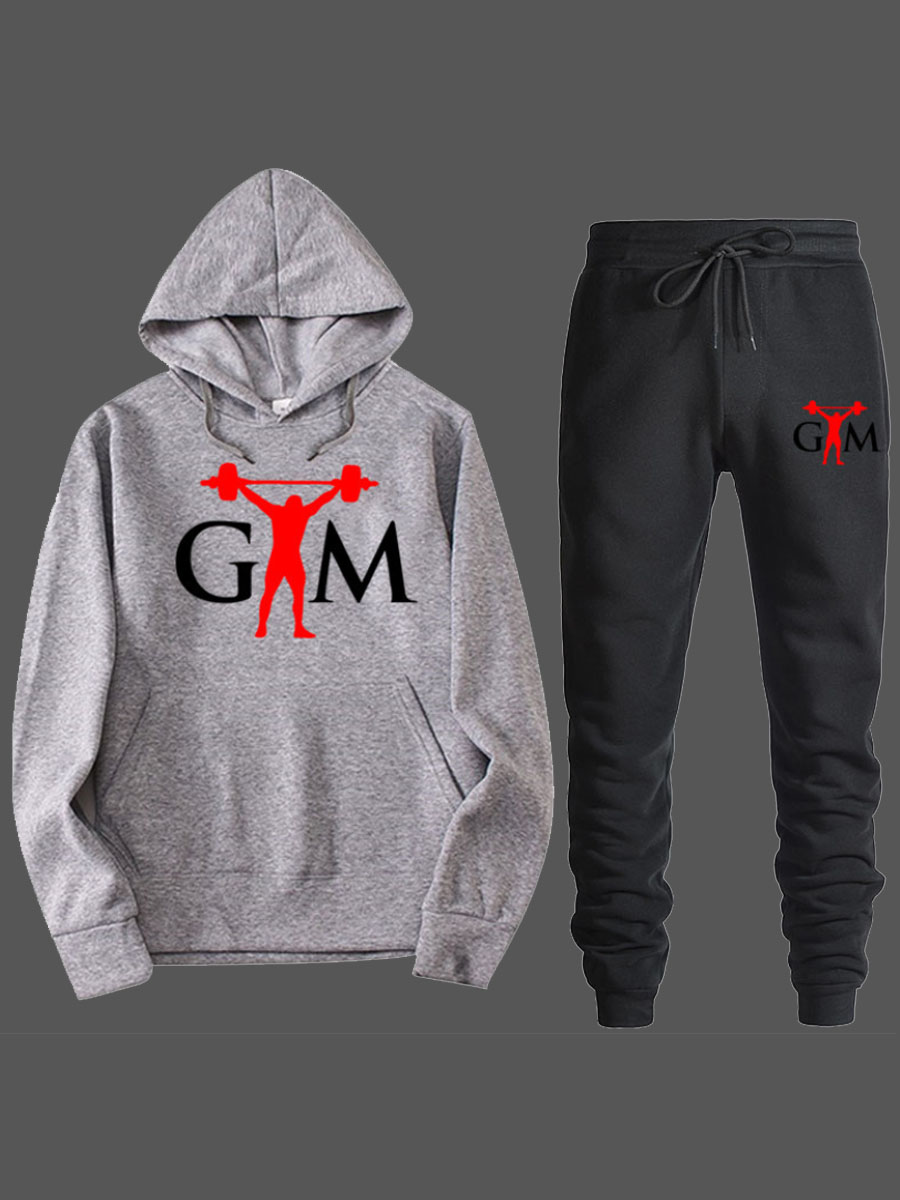 

lovely Leisure Hooded Collar Print Light Grey Men Two-piece Pants Set