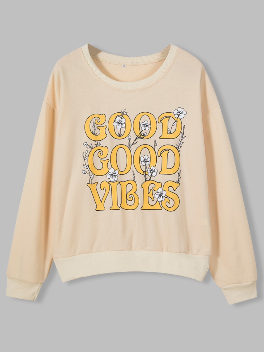 

lovely Casual O Neck Letter Print Cream-colored Hoodie