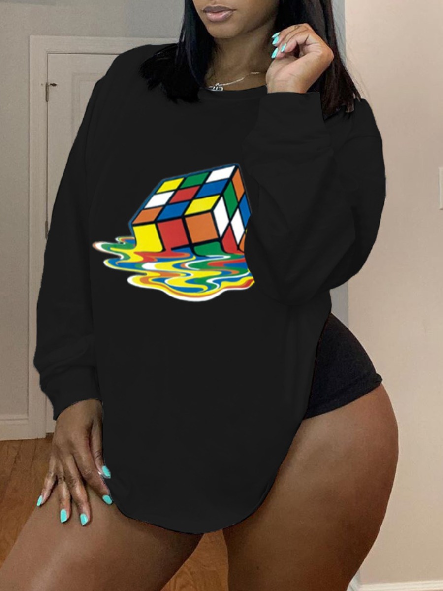 

lovely Leisure O Neck Print Black Hoodie