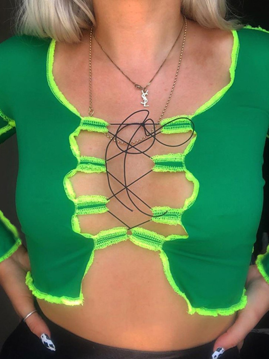 

lovely Street Bandage Design Patchwork Green T-shirt