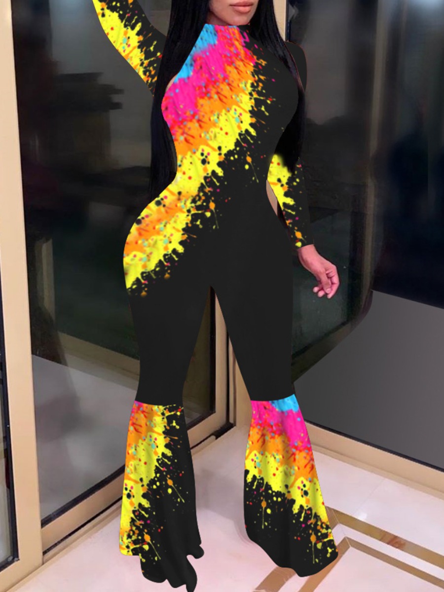

lovely Leisure Print Flared Yellow One-piece Jumpsuit