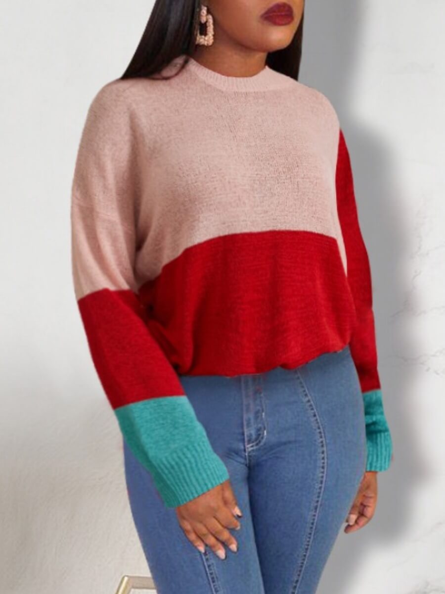 

Lovely Chic O Neck Patchwork Light Pink Sweater