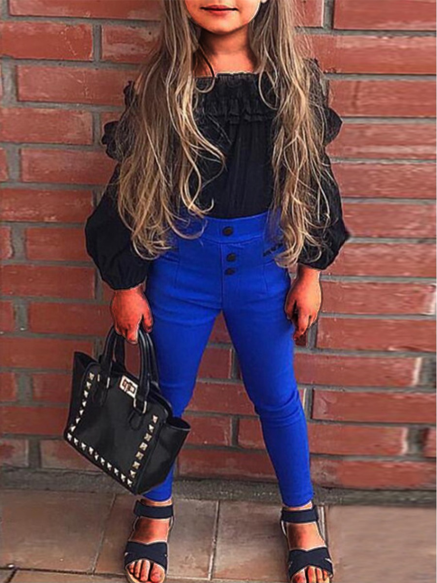 

lovely Sweet Fold Design Black Girl Two-piece Pants Set