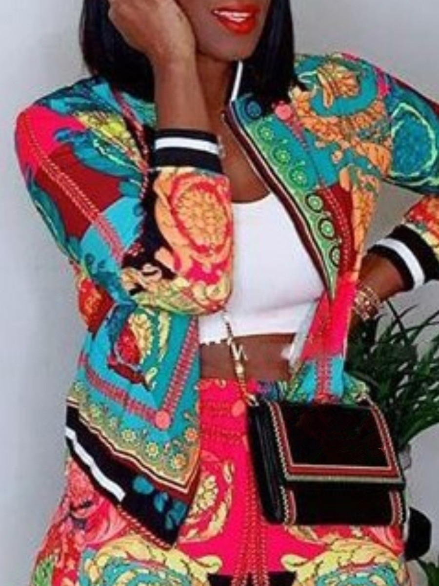 

Lovely Sportswear Zipper Design Print Green Jacket