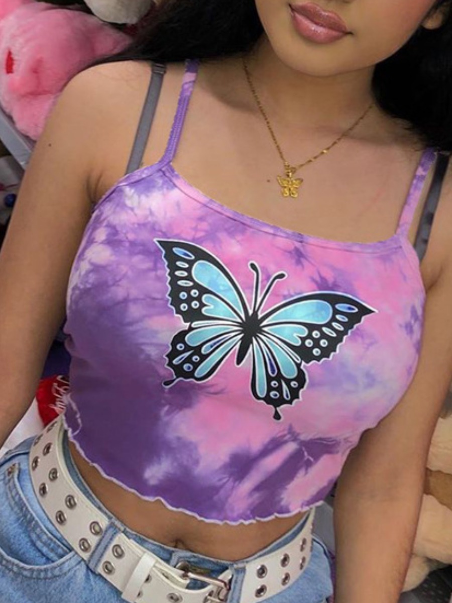 

lovely Casual Butterfly Print Purple Loungewear