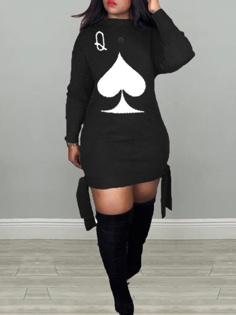 

lovely Casual O Neck Print Black Mini Dress