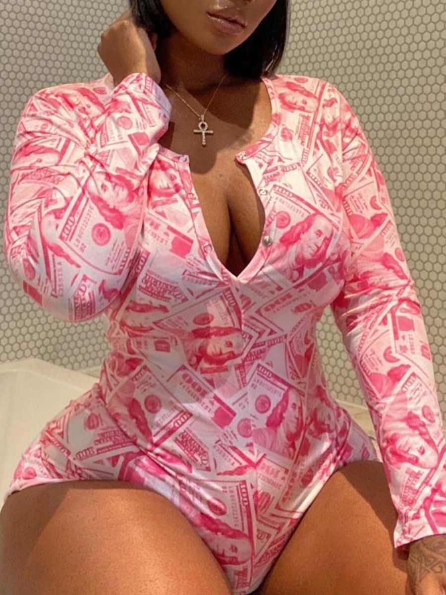 

lovely Sportswear Print Skinny Red One-piece Romper