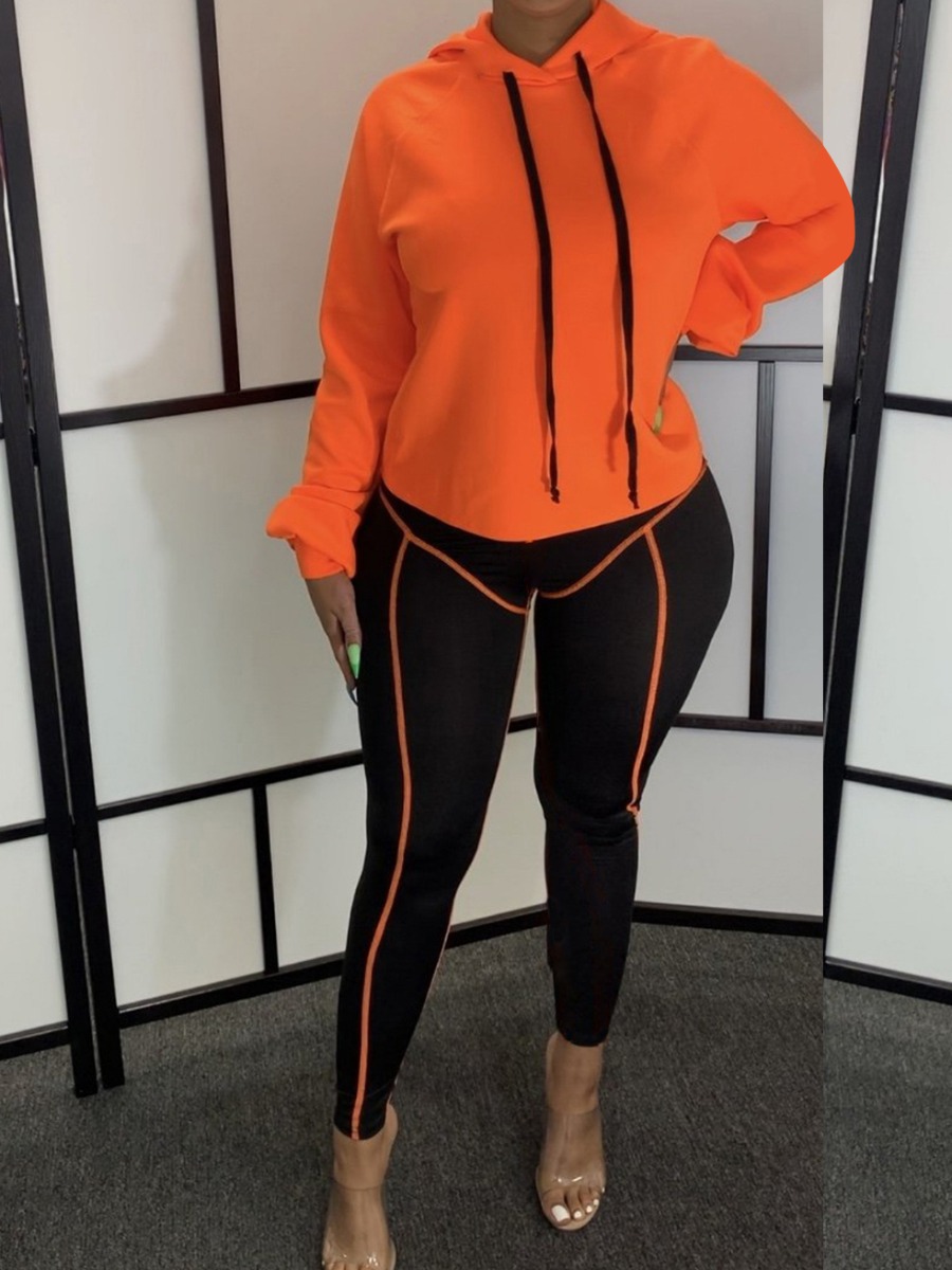 

lovely Sportswear Hooded Collar Patchwork Jacinth Two Piece Pants Set