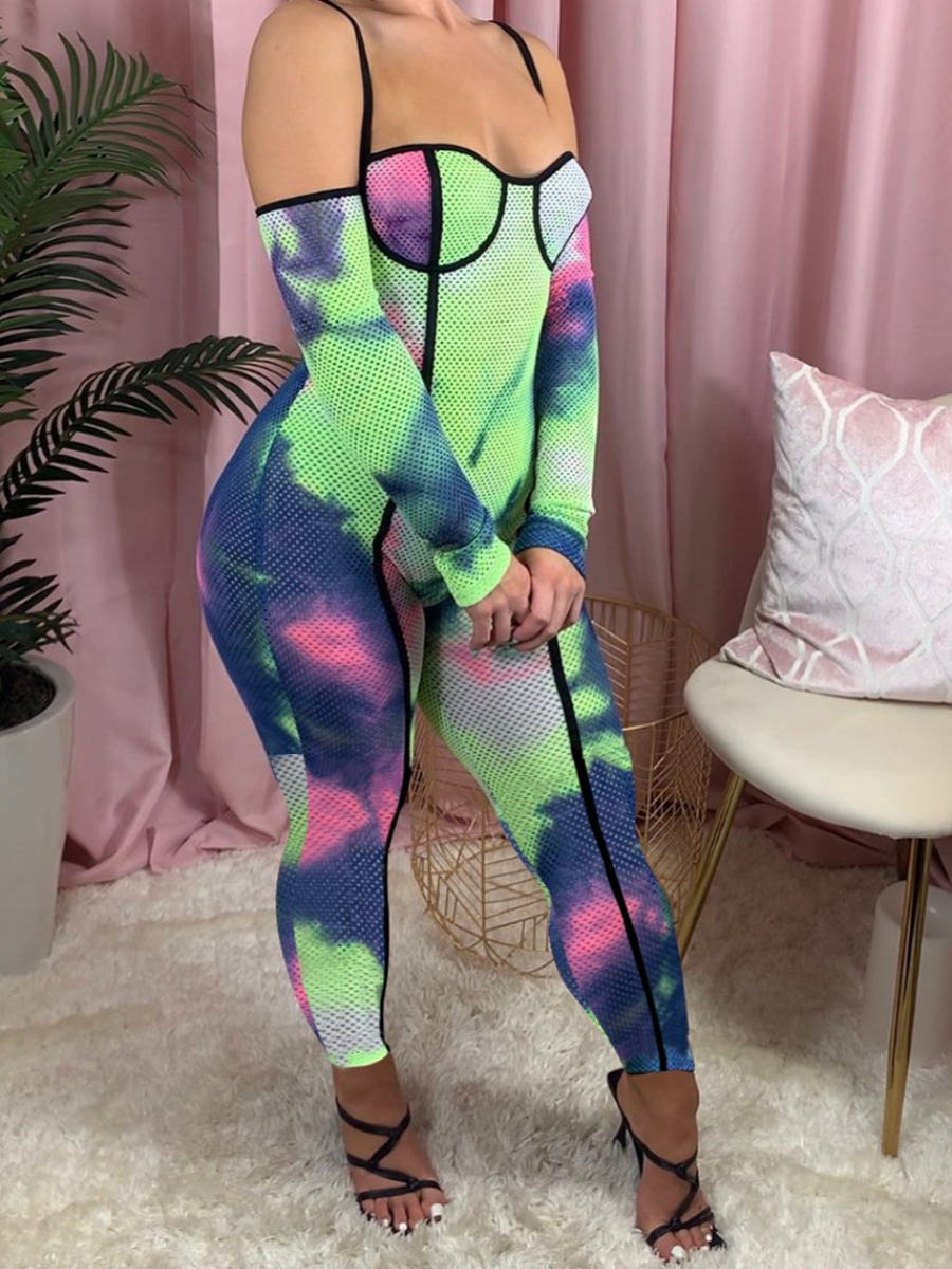 

lovely Sexy Tie-dye Skinny Light Green One-piece Jumpsuit
