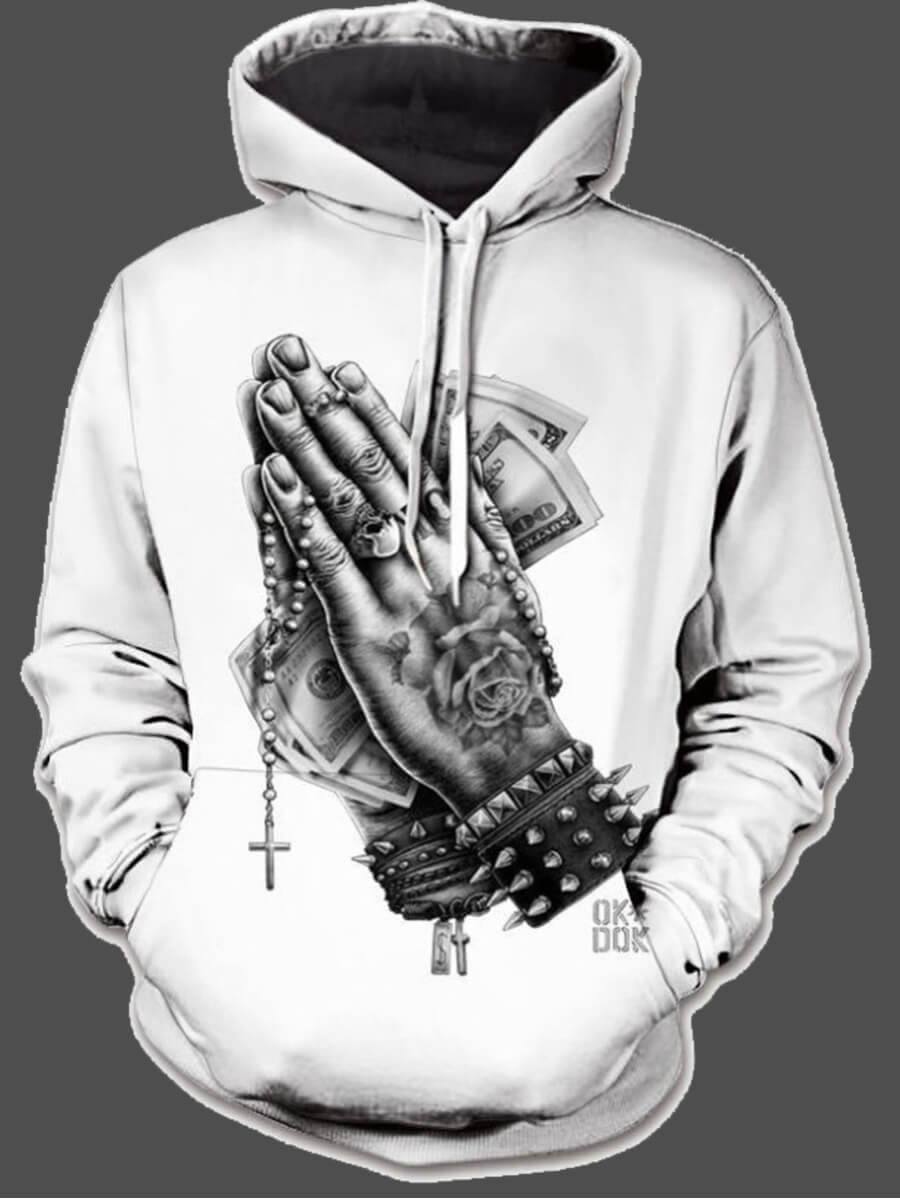 

LW Men Hooded Collar Print Hoodie, White
