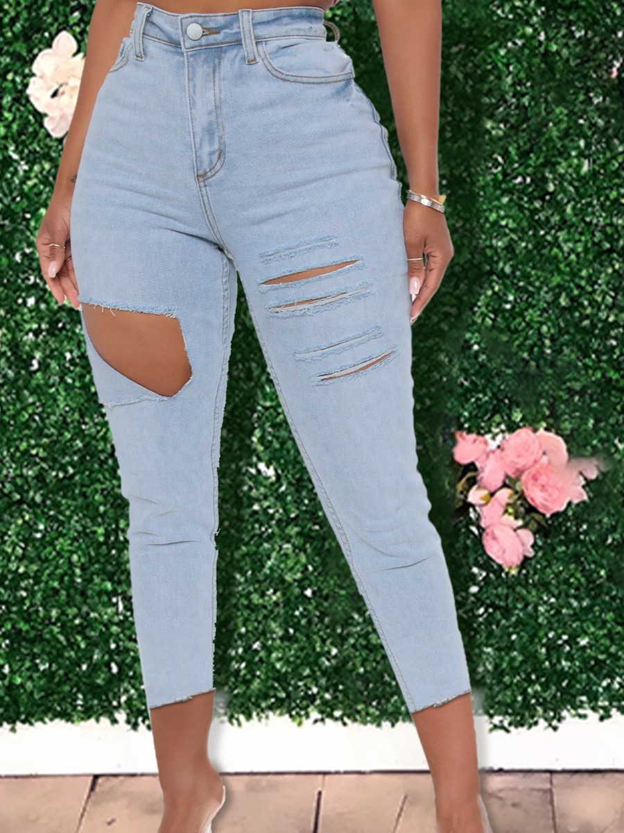 

lovely Street Broken Holes Baby Blue Jeans