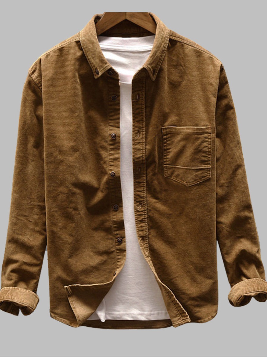

lovely Stylish Turndown Collar Pocket Patched Brown Men Jacket