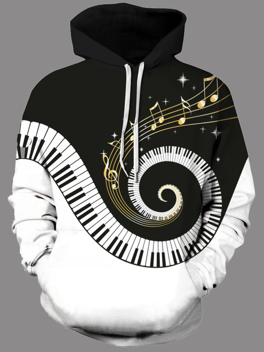 

Lovely Stylish Hooded Collar Print Patchwork Black Men Hoodie