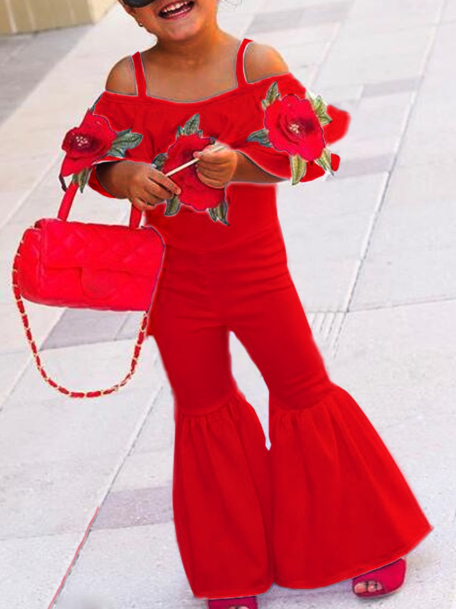

lovely Trendy Spaghetti Strap Print Hollow-out Red Girl Two-piece Pants Set