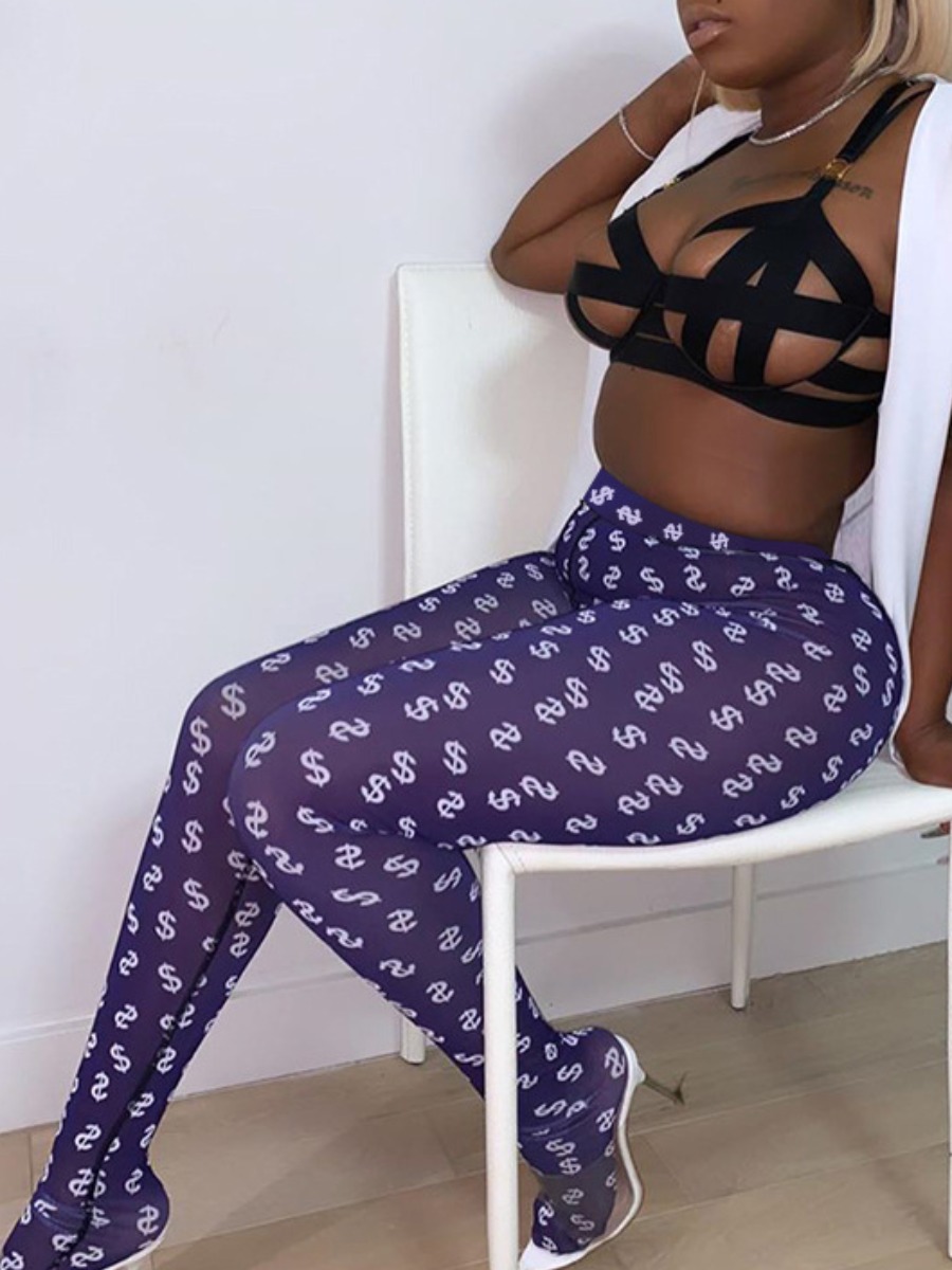 

Lovely Street Print Skinny Purple Pants