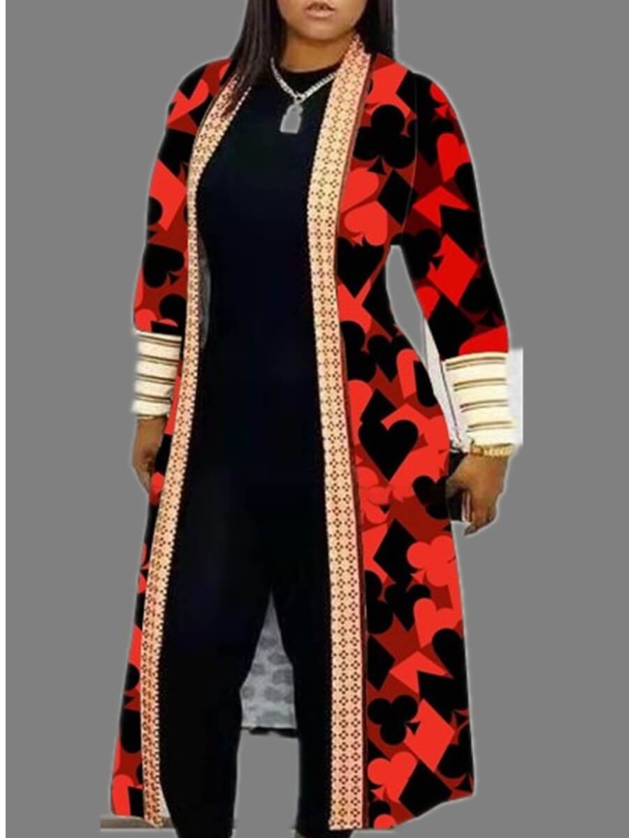 

Lovely Casual Print Patchwork Red Cardigan