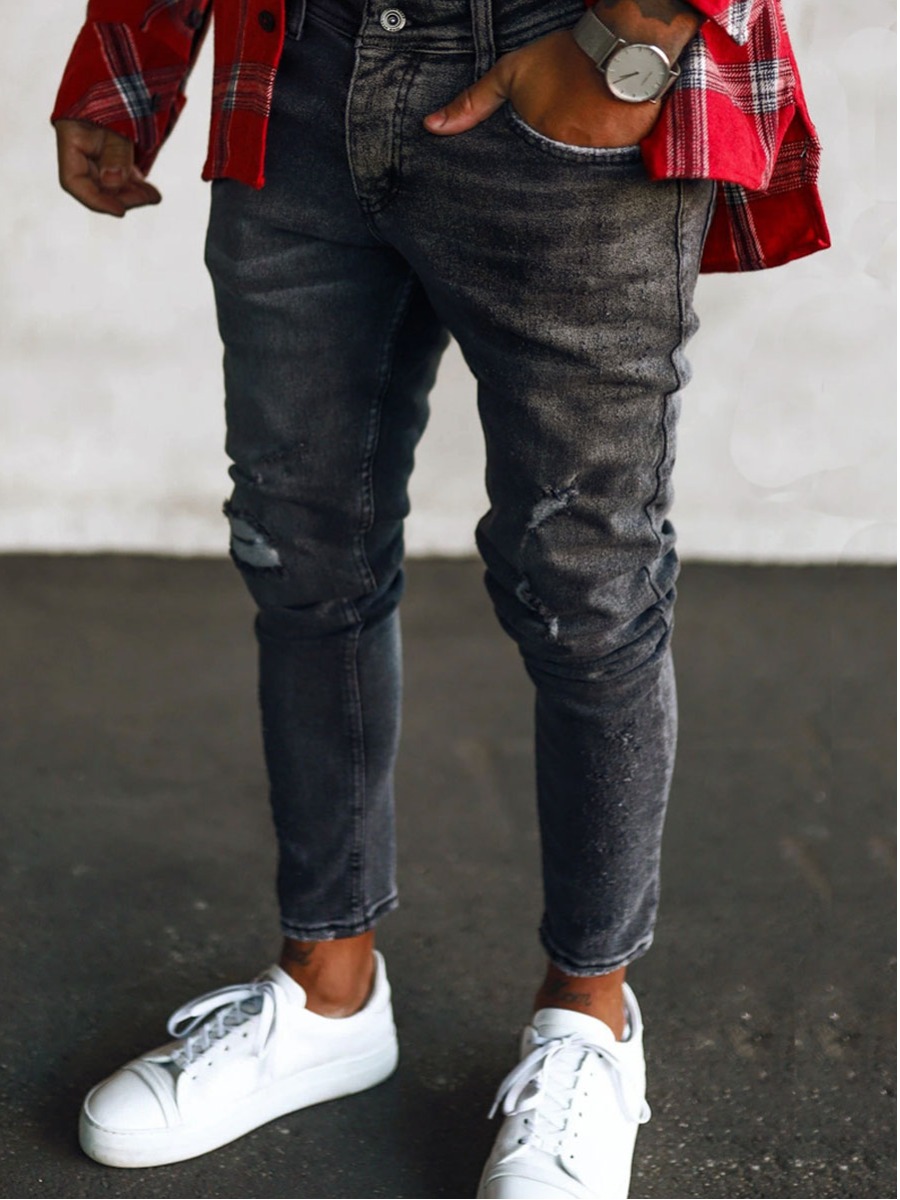 

lovely Street Broken Holes Black Men Jeans