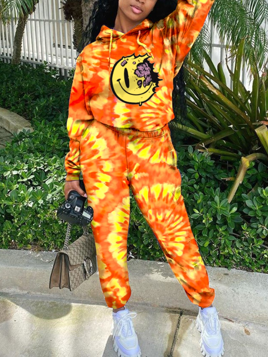 LW Tie Dye Smiley Print Tracksuit Set