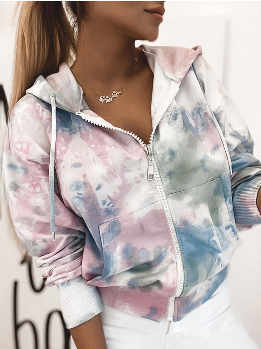 

lovely Casual Hooded Collar Tie-dye Multicolor Coat, Multi