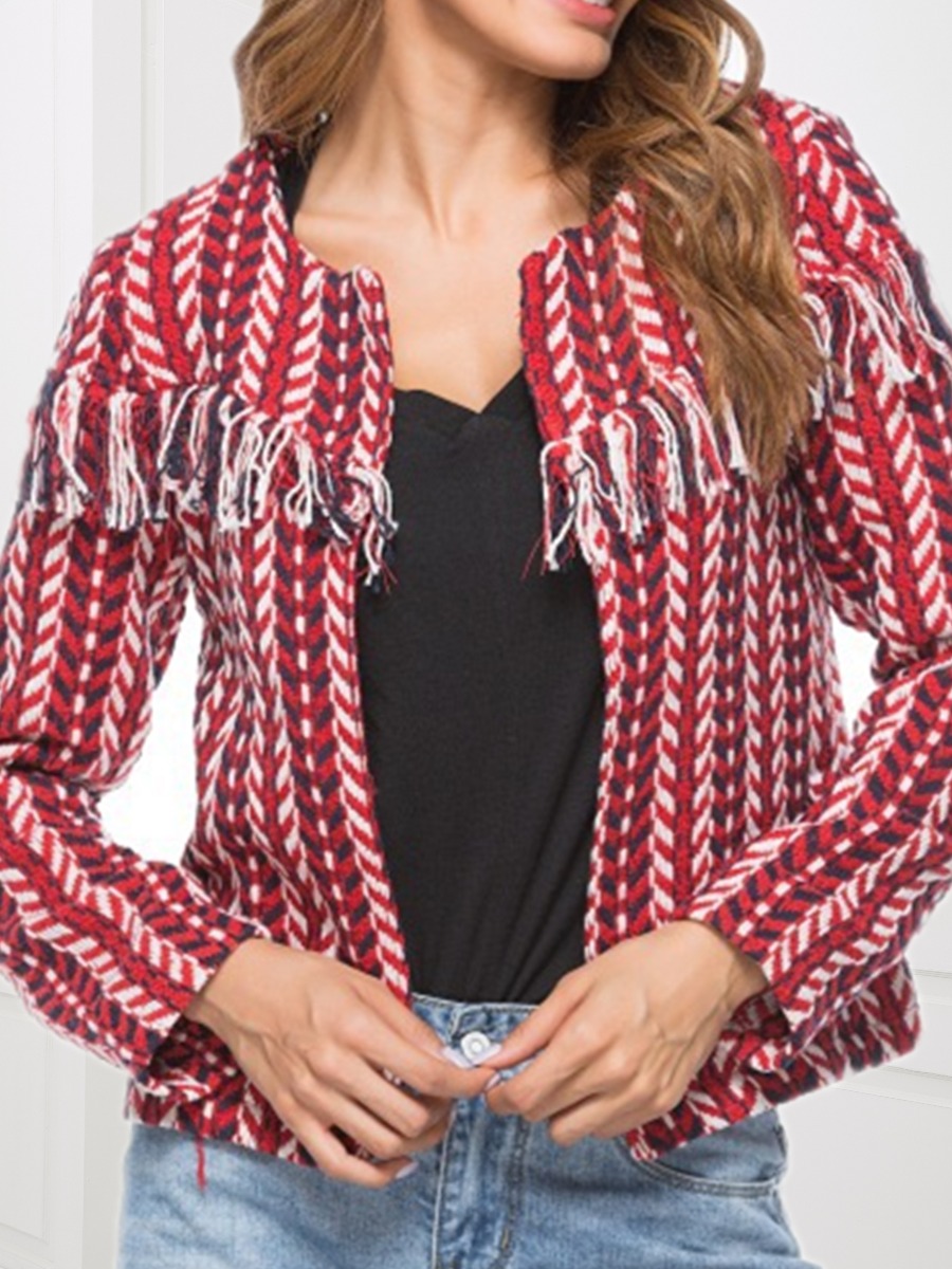 

lovely Casual Tassel Design Print Red Coat