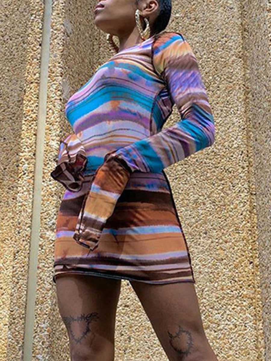 

lovely Street Backless Tie-dye Multicolor Mini Dress, Multi