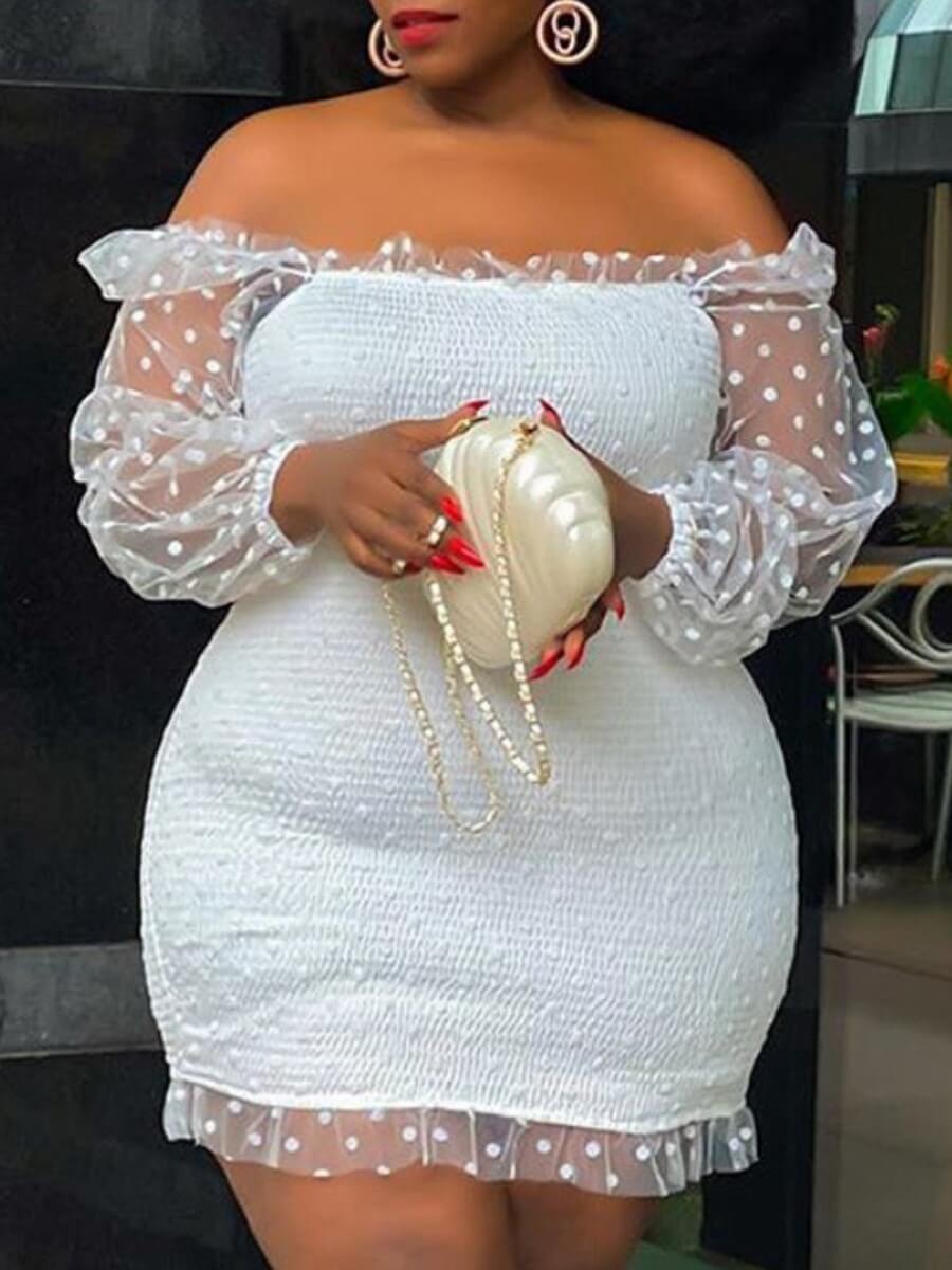 

LW BASICS Plus Size Dot Print See-through Dress, White