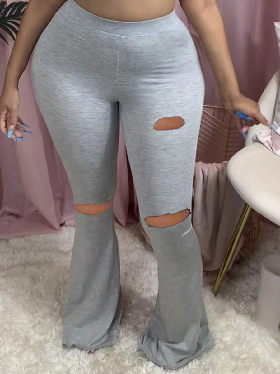 

lovely Street Broken Holes Grey Plus Size Pants