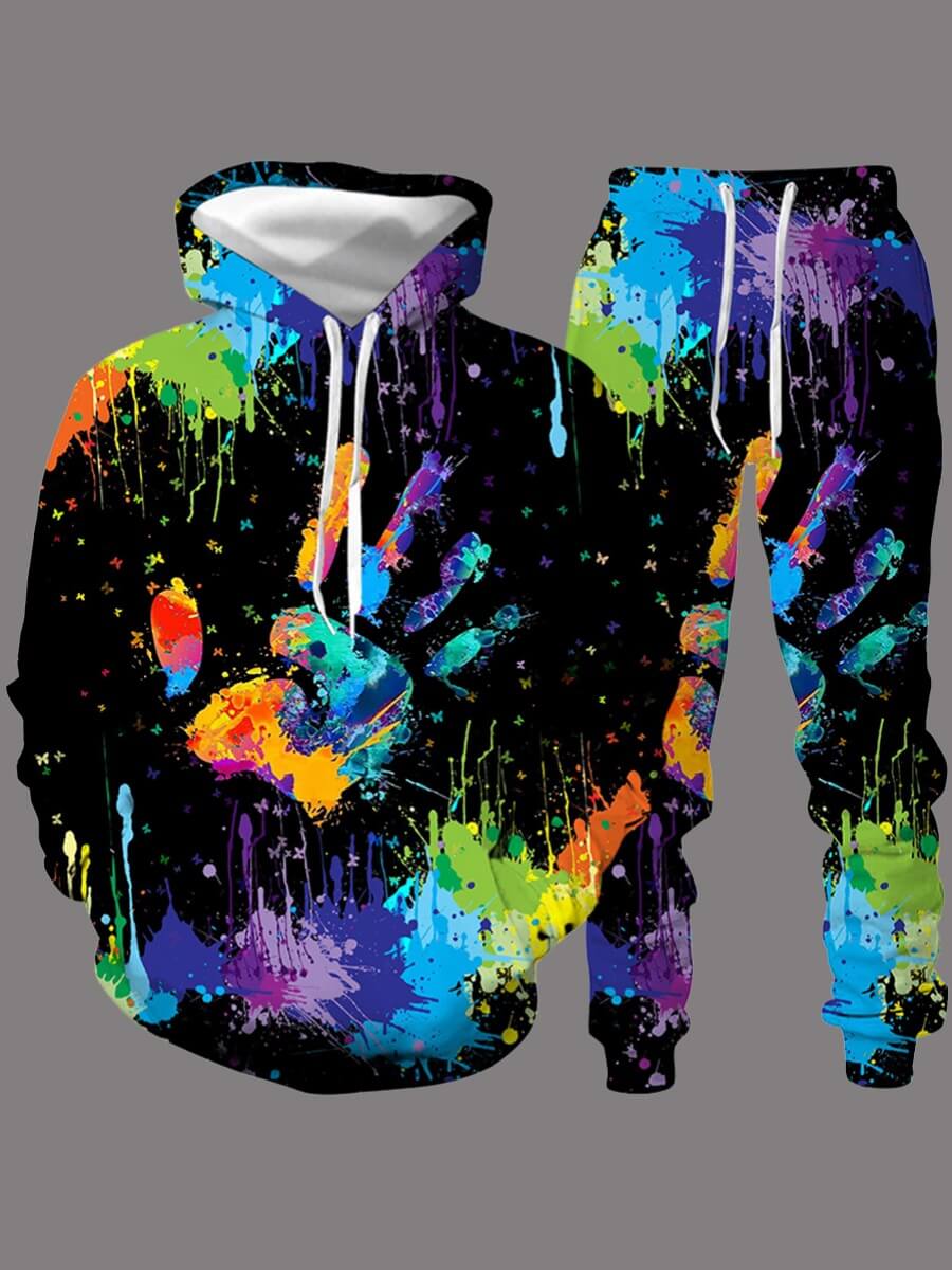 LW Men Casual Hooded Collar Graffiti Print Multicolor Two-piece Pants Set от Lovelywholesale WW