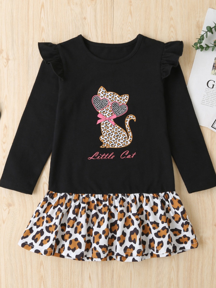 

lovely Sweet O Neck Print Patchwork Black Girl Mini Dress