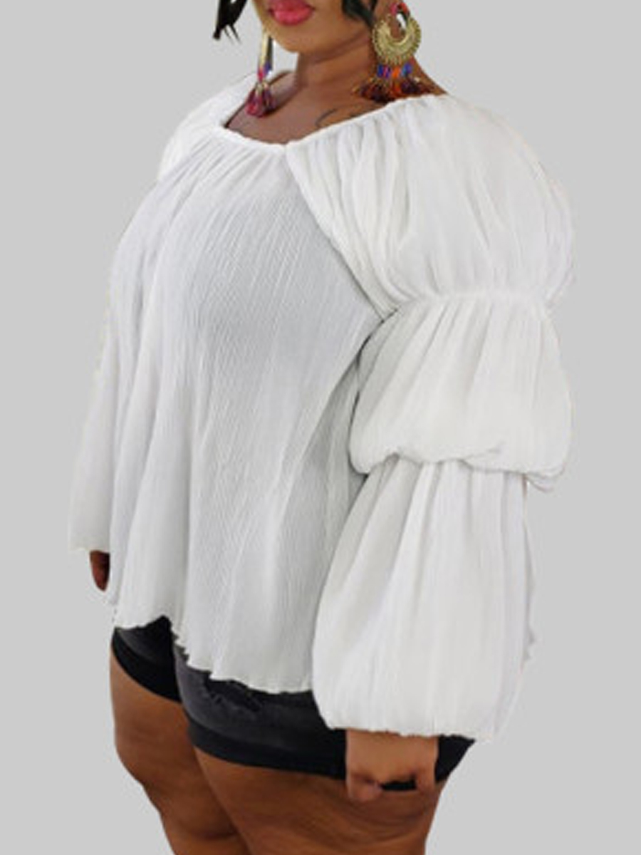 

Lovely Stylish Square Collar Fold Design White Plus Size Blouse