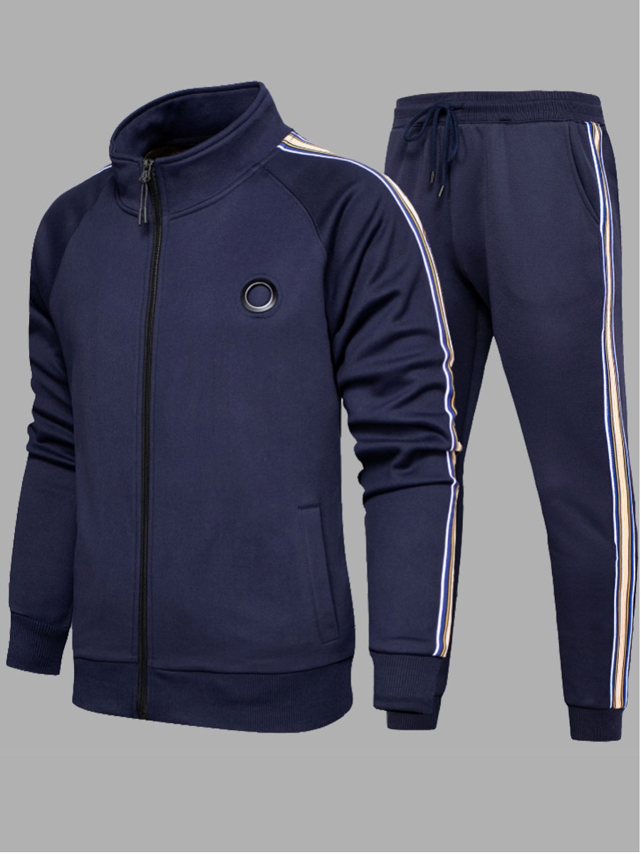 

lovely Casual Patchwork Zipper Design Blue Men Two-piece Pants Set