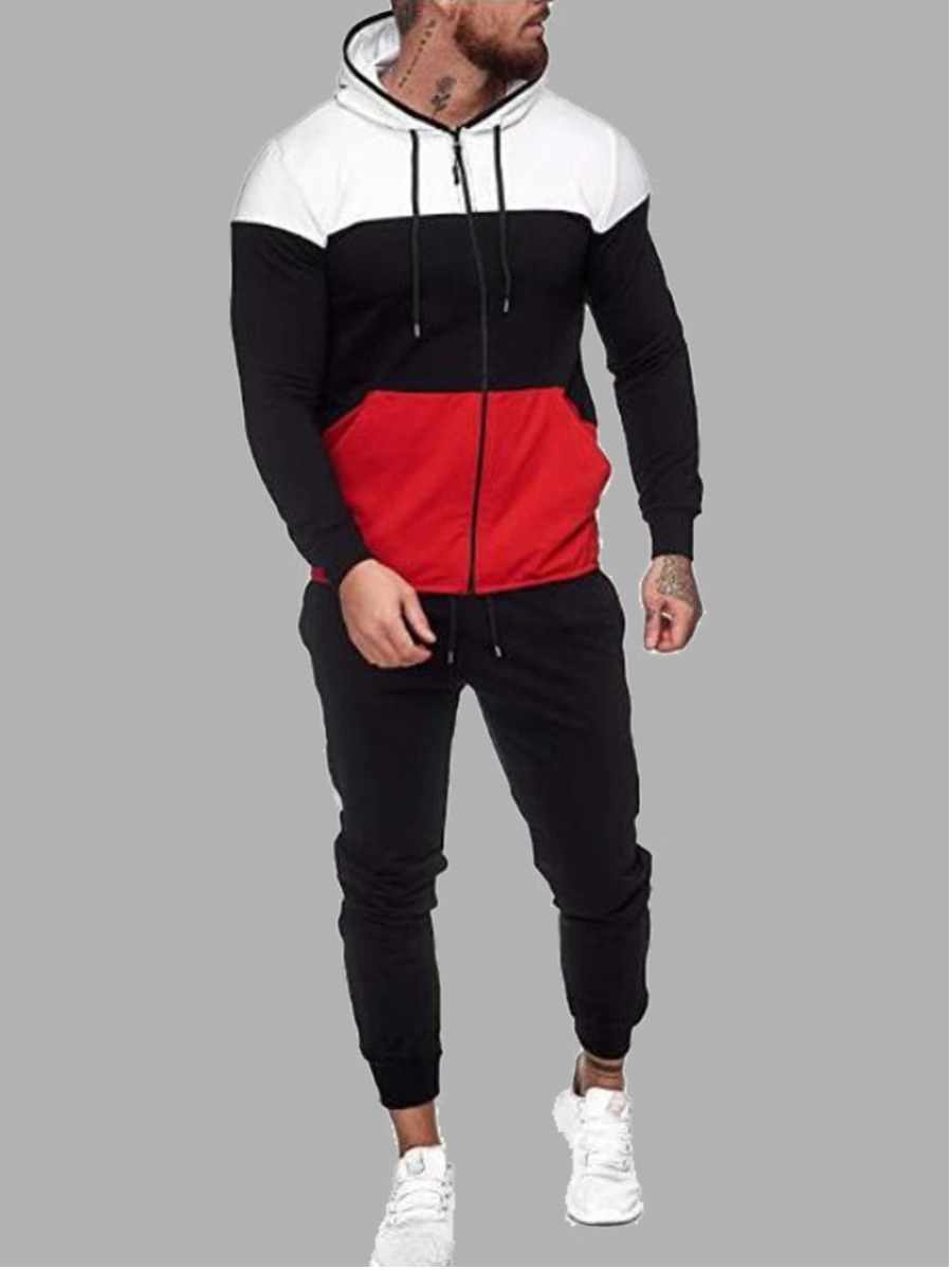 

lovely Sportswear Hooded Collar Patchwork Red Men Two-piece Pants Set