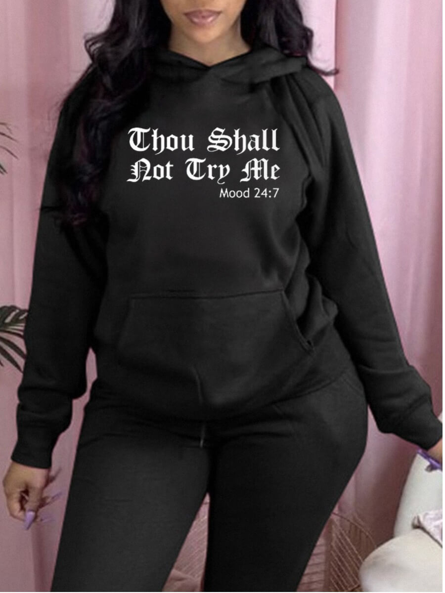 

Lovely Leisure Hooded Collar Letter Print Black Hoodie