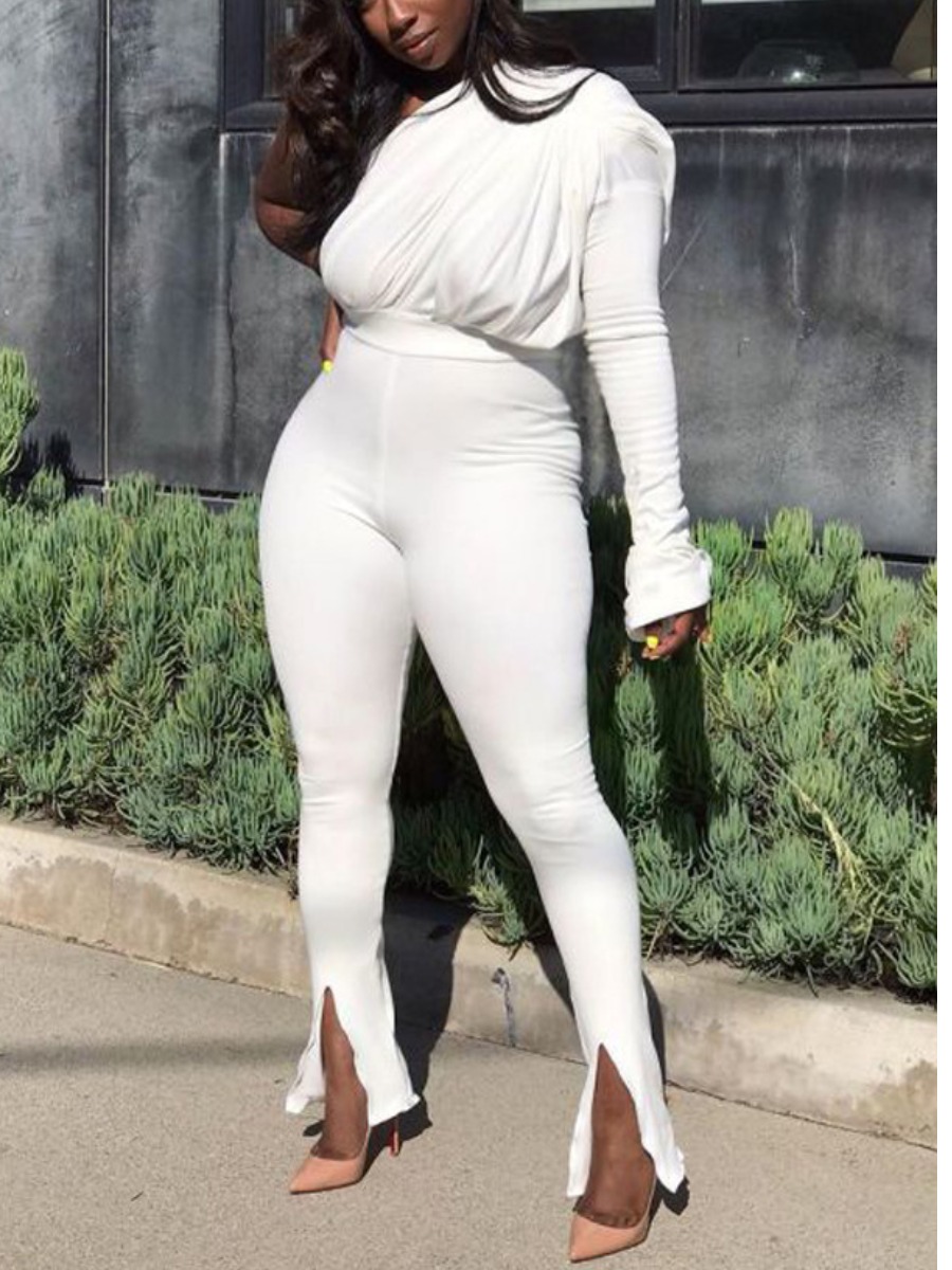 

lovely Stylish One Shoulder White One-piece Jumpsuit