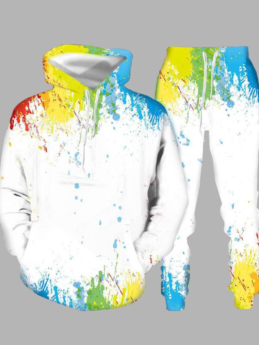 

LW Men Splash-ink Design Oversized Pants Set, White