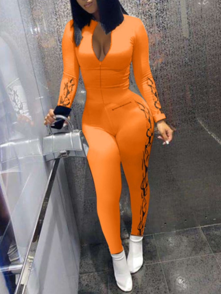 

lovely Sportswear Print Zipper Design Croci One-piece Jumpsuit