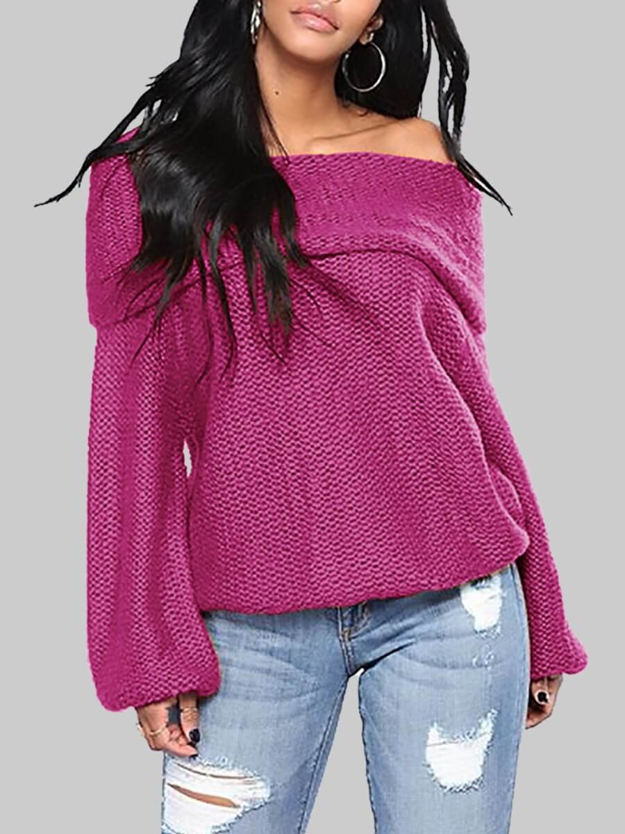 

Lovely Trendy Dew Shoulder Loose Purple Sweater