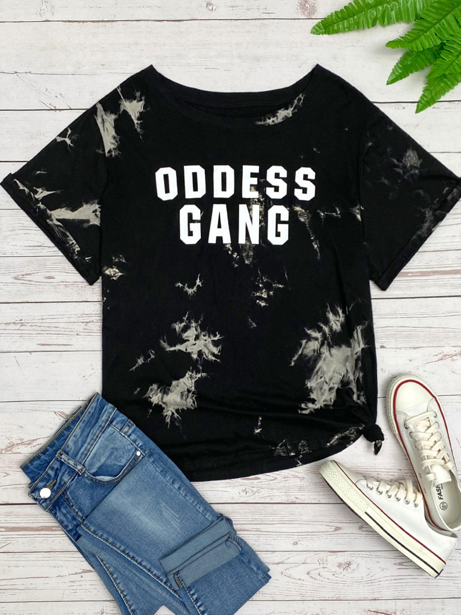 

lovely Casual O Neck Letter Print Black Plus Size T-shirt