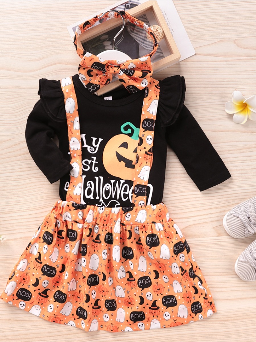

lovely Sweet O Neck Cartoon Print Black Girl Two-piece Skirt Set