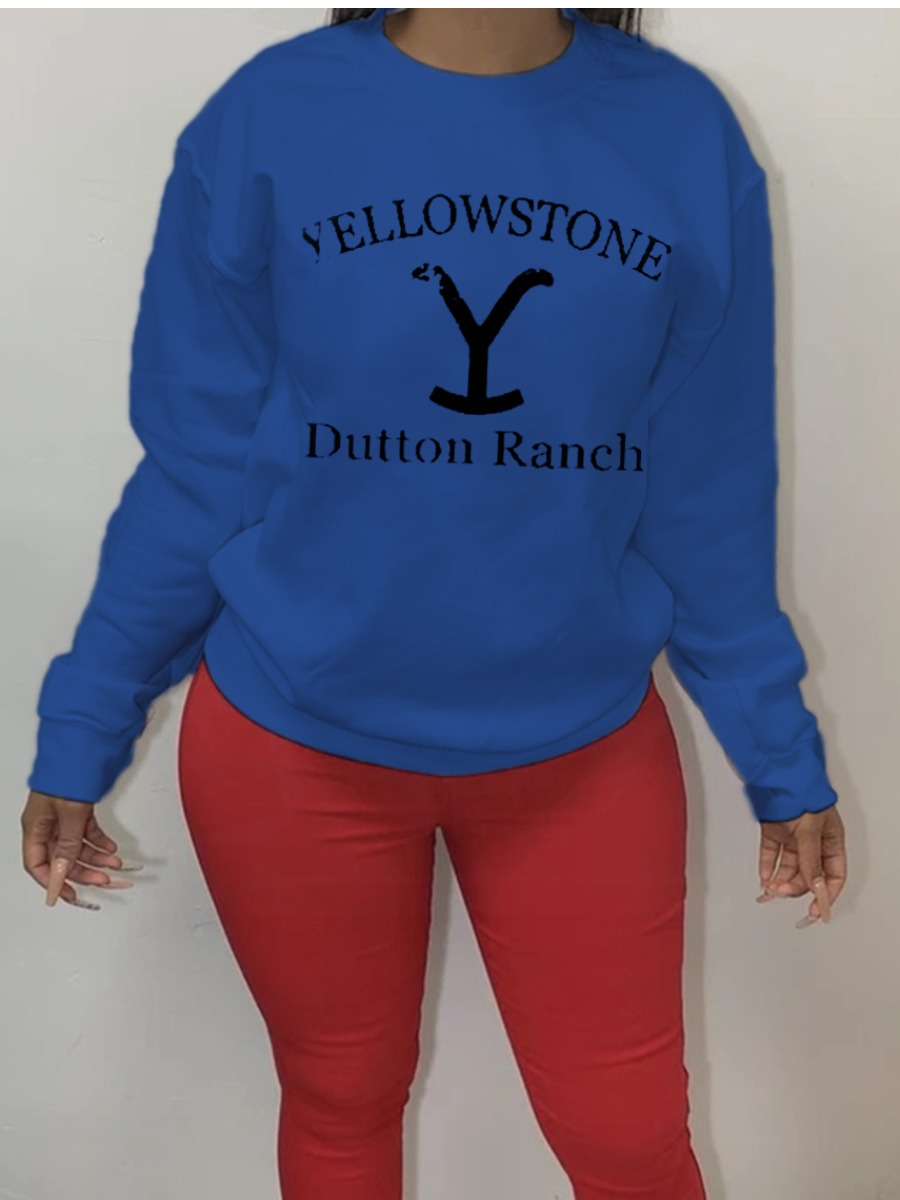 

lovely Casual O Neck Letter Print Blue Hoodie