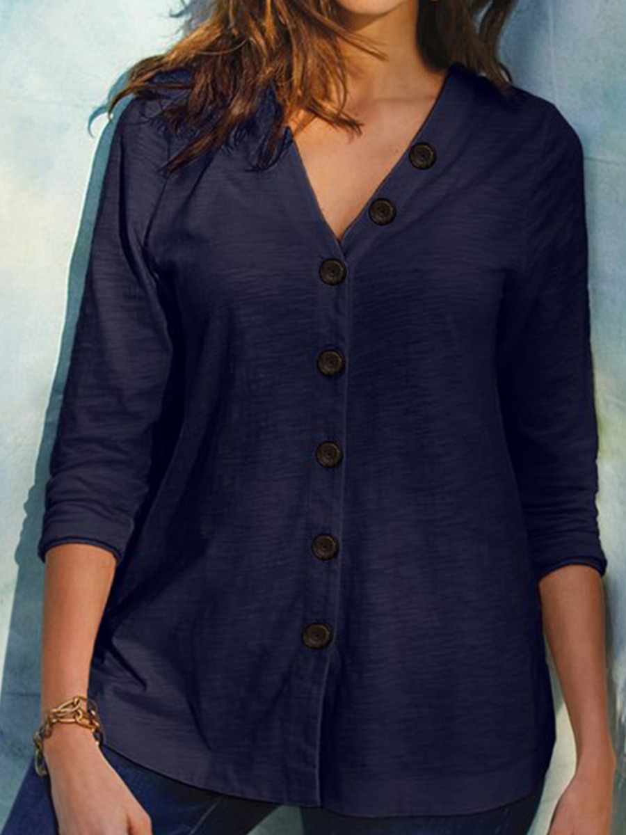 

Lovely Casual V Neck Buttons Design Black Plus Size Coat