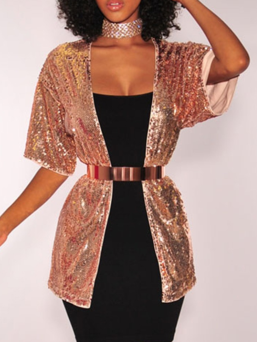 

lovely Casual Sequined Loose Gold Blazer
