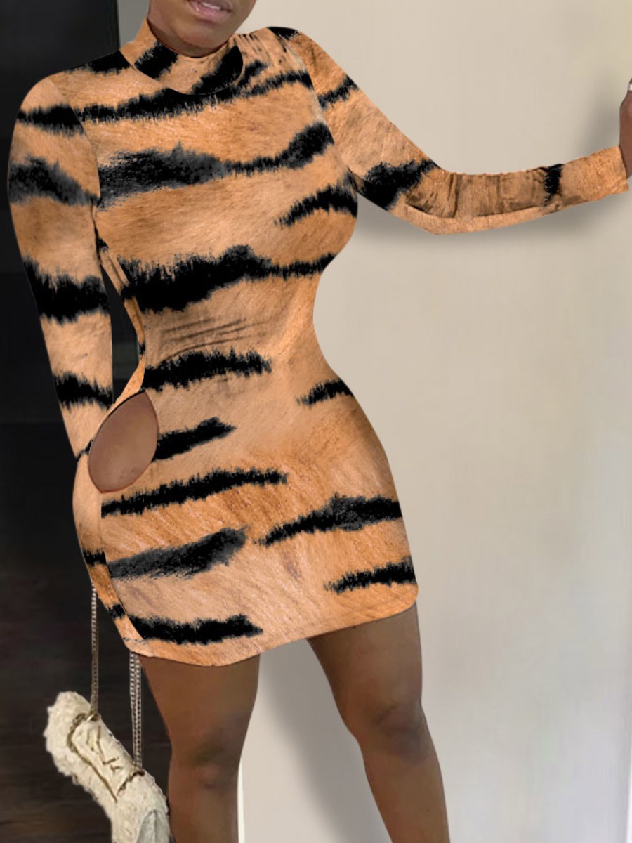 

Lovely Street Tiger Stripes Hollow-out Mini Dress