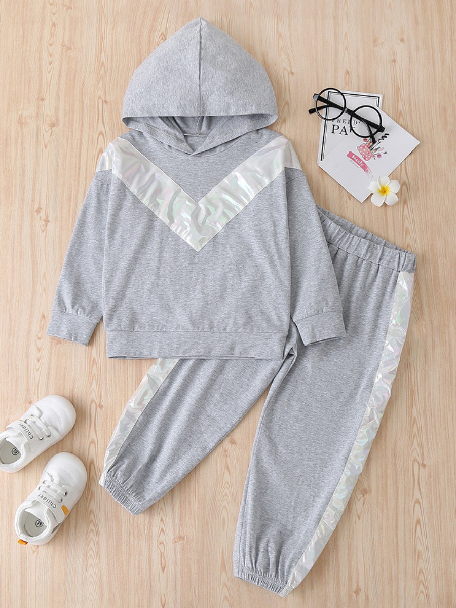

lovely Casual Hooded Collar Patchwork Grey Girl Two-piece Pants Set