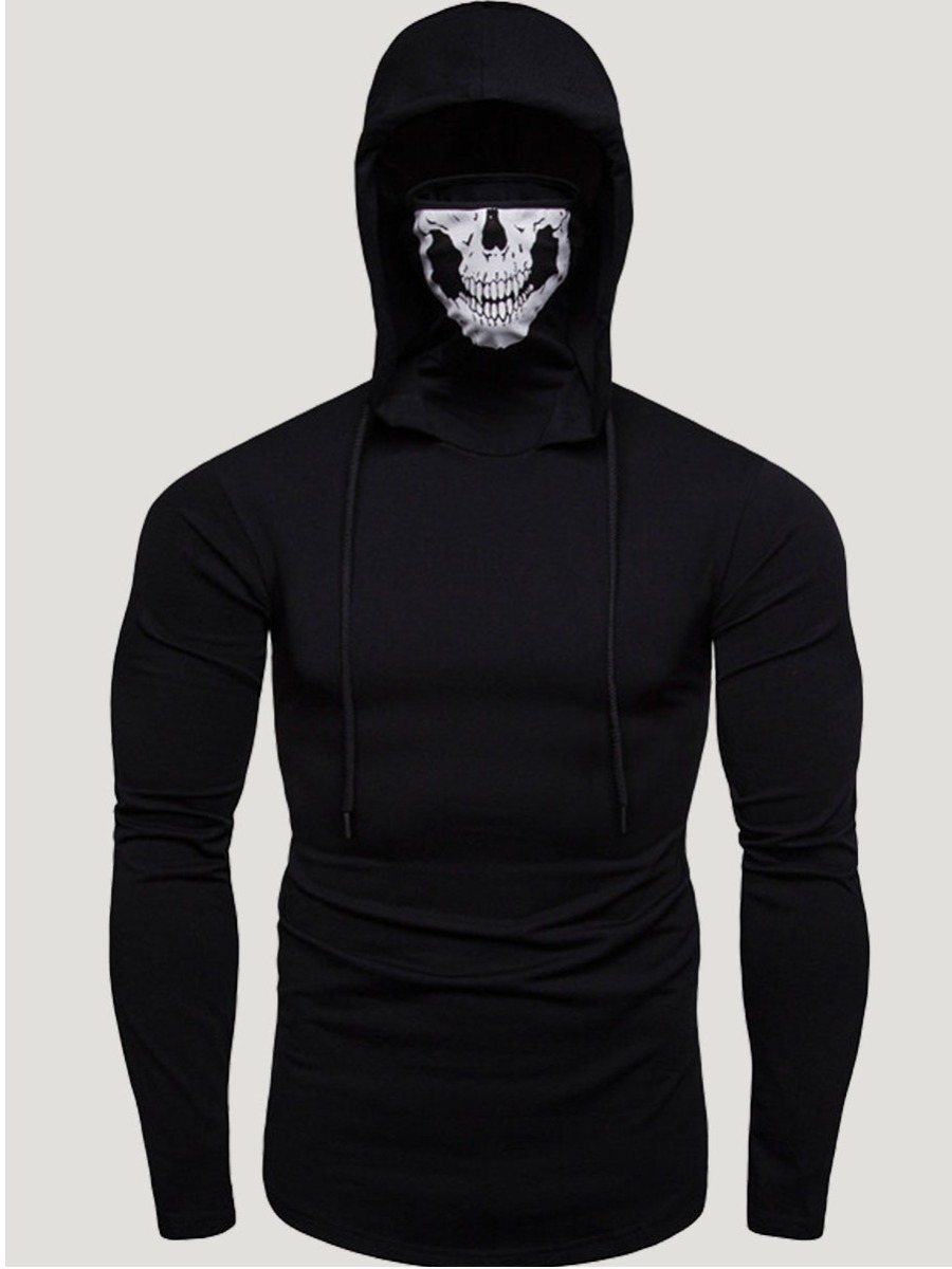 

lovely Chic Hooded Collar Skull Print Black Men Hoodie